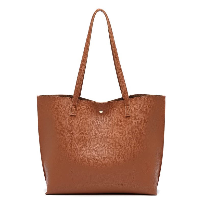Dreubea Women's Soft Faux Leather Tote Shoulder Bag from, Big Capacity Tassel Handbag Russet - Image 3